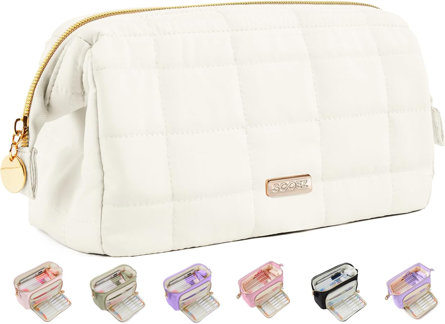 Sooez Large Pencil Case Pouch. Soft Pencil Bag with Zipper. Pen Bag Wide Opening. School Supplies Cute Pencil Case for Girls Boy Men Women. Beige
