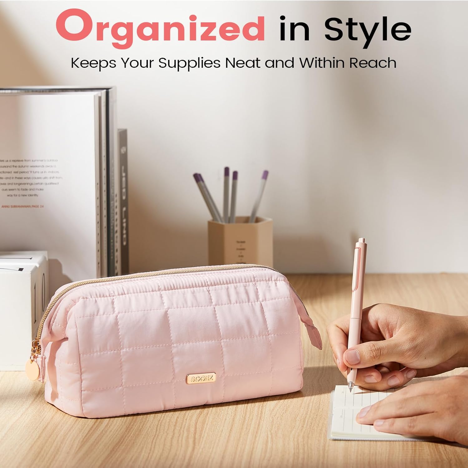 Sooez Large Pencil Case Pouch. Soft Pencil Bag with Zipper. Pen Bag Wide Opening. School Supplies Cute Pencil Case for Girls Boy Men Women. Beige - Image 7