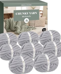 Jumbo Chunky Yarn for Hand Knitting - Super Thick Chenille Chunky Yarn for Crocheting - Extra Soft Bulky Fluffy Blanket Big Yarn 8 Jumbo Pack (26yds.8 oz Each Skein) Light Grey